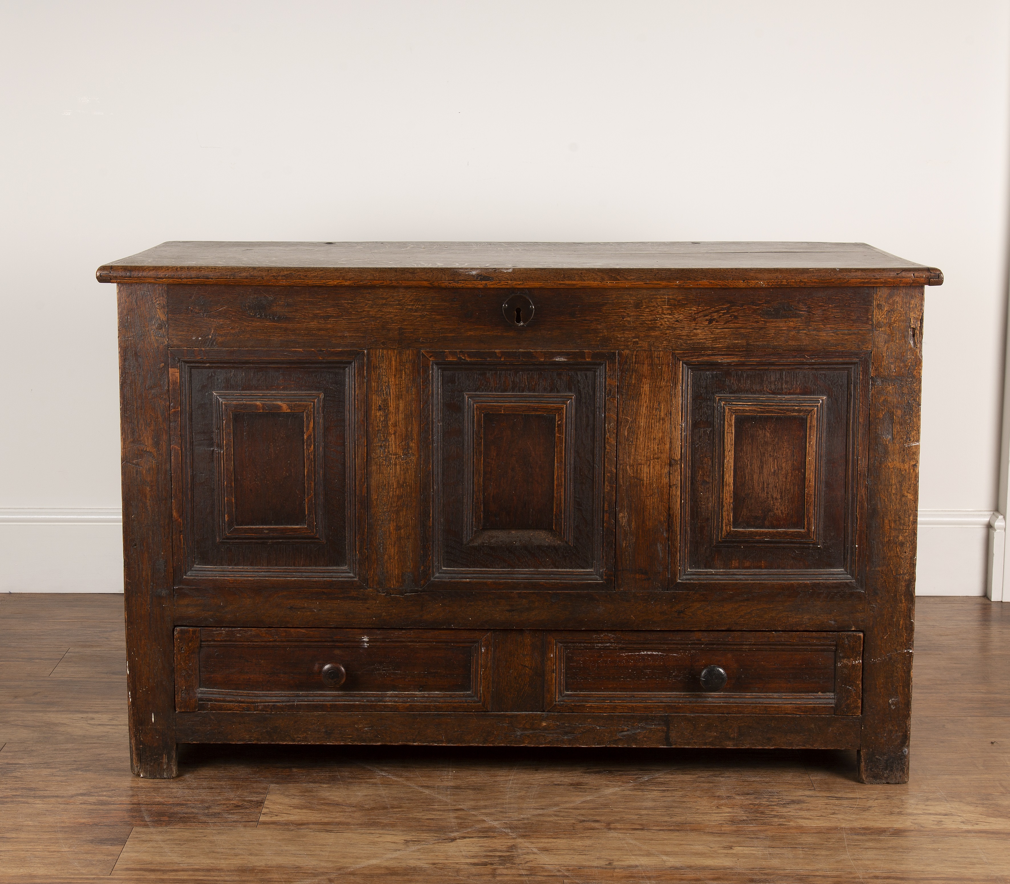 Appraisal: Oak mule chestwith triple moulded front and with two fitted