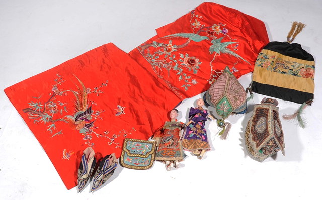 Appraisal: A COLLECTION OF CHINESE TEXTILES to include a Chinese embroidered