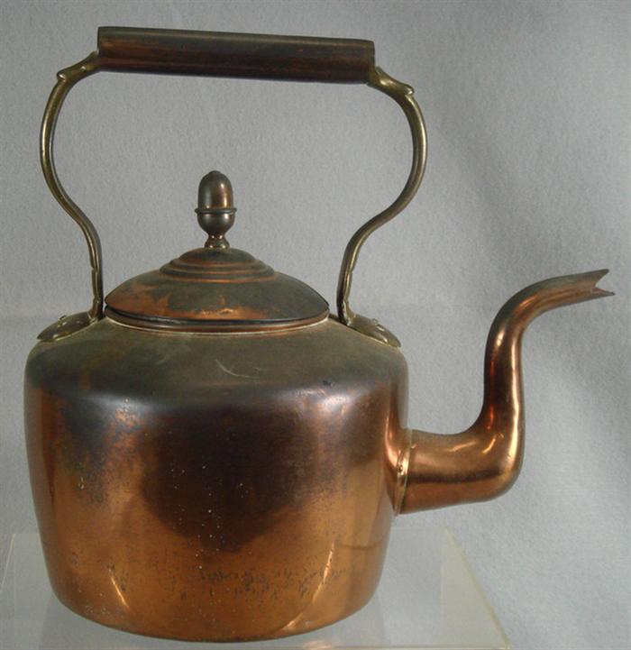 Appraisal: Copper tea kettle dovetailed and riveted construction rigid brass handle