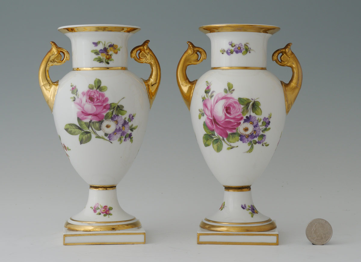 Appraisal: PAIR CARL THIEME DRESDEN PORCELAIN VASES Hand painted florals on