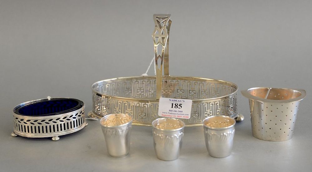 Appraisal: Sterling silver six piece lot to include salt with cobalt