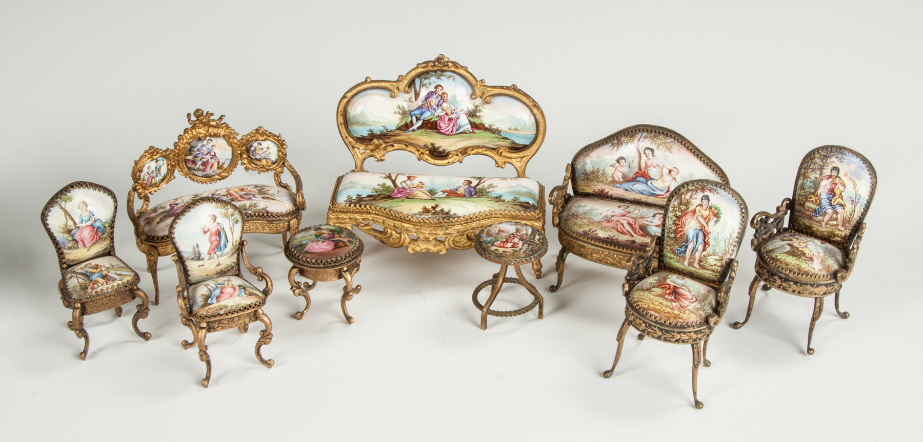 Appraisal: Austrian Enameled Gilt Metal Parlor Sets Late th cent