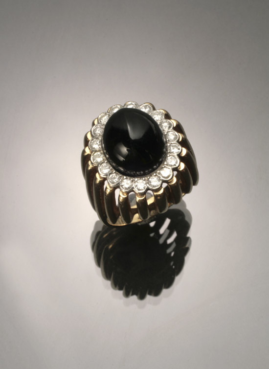 Appraisal: -Karat Yellow-Gold White-Gold Diamond and Black Onyx Dinner Ring Set