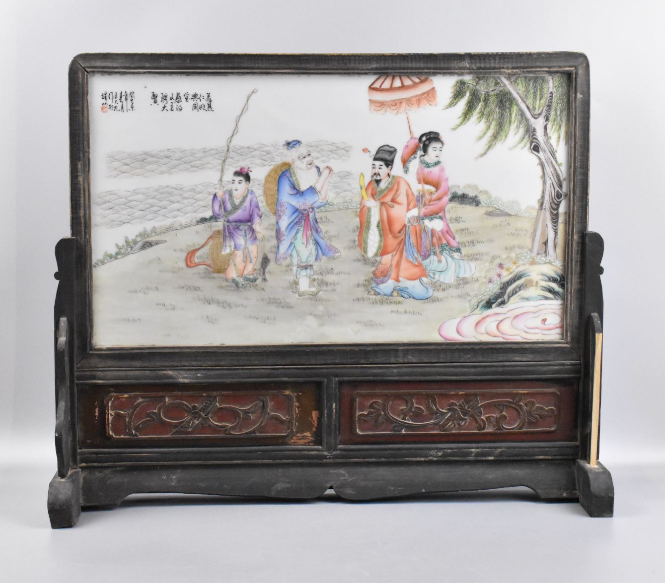 Appraisal: A Chinese famille rose table screen with four figures A