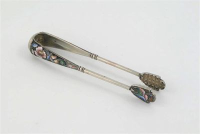 Appraisal: A pair of Russian polychrome cloisonne enamel sugar tongs with