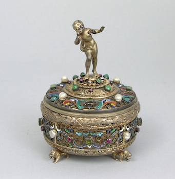 Appraisal: An Austro-Hungarian Silver Enamel and Gemstone Decorated Box Pest ca