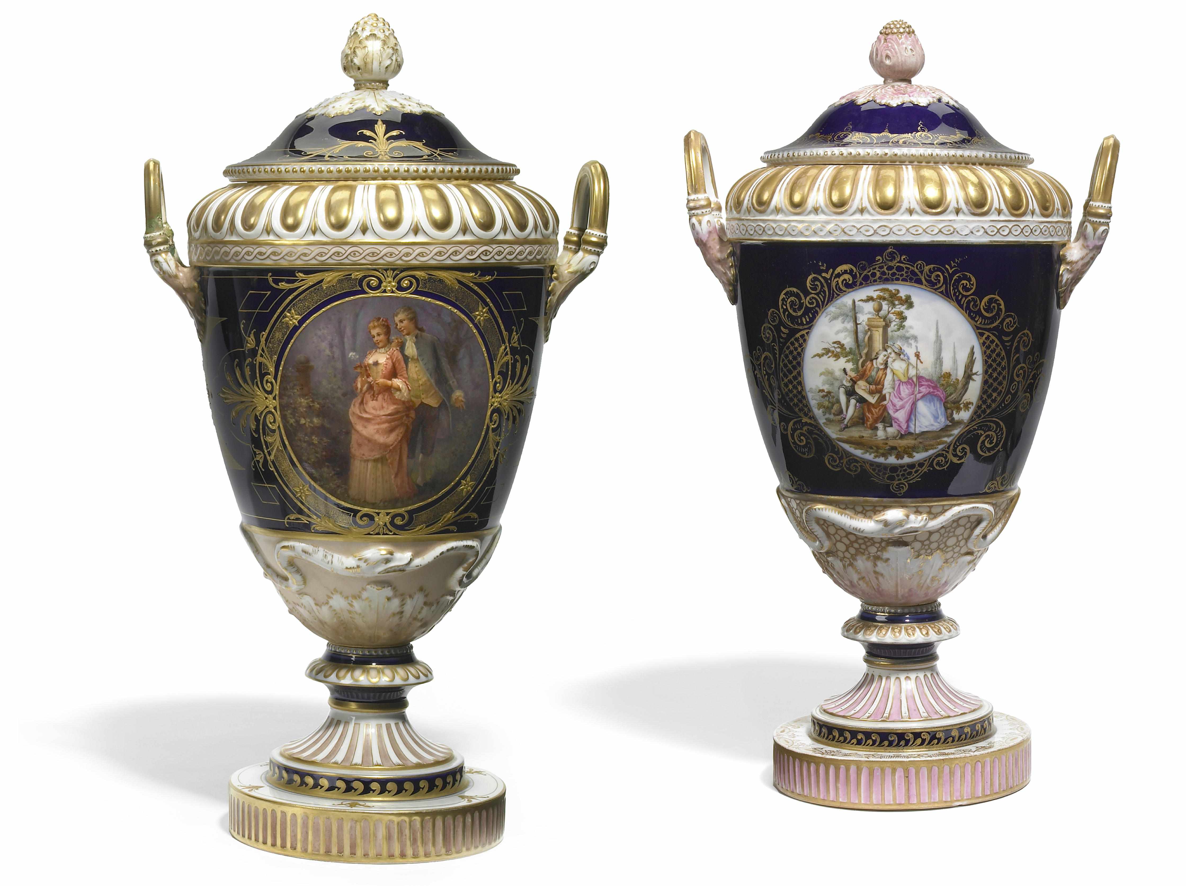 Appraisal: Two Berlin K P M porcelain covered urns late th