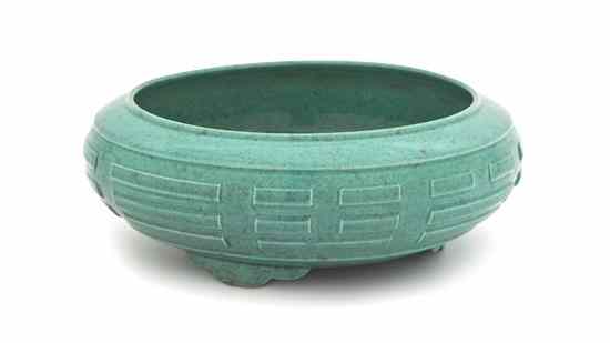 Appraisal: A Turquoise Glaze Ceramic Tripod Vessel of low circular form