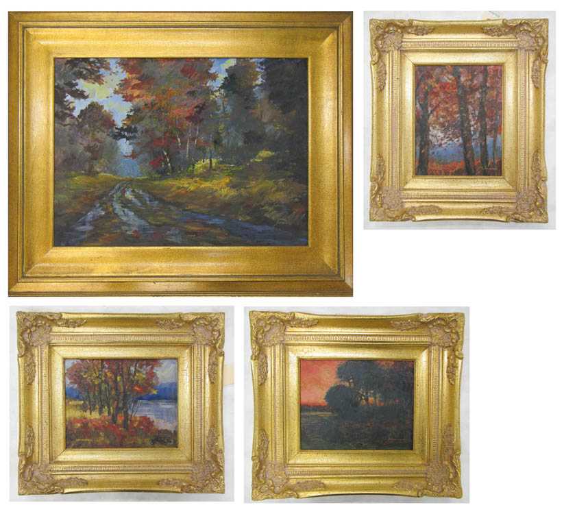 Appraisal: FOUR LANDSCAPES OILS ON BOARD United States th century All