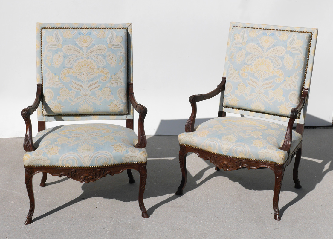 Appraisal: PAIR FRENCH CARVED OPEN ARM PARLOR CHAIRS Carved and shaped