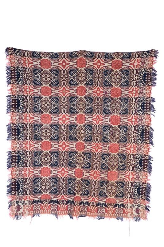 Appraisal: ZOAR OHIO JACQUARD COVERLET Kappel Family Tuscarawas County wool and