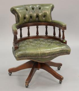 Appraisal: Leather swivel office chair with tufted back and seat Leather