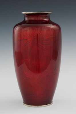 Appraisal: A Red Ginbari Vase With Bamboo Design th Century Translucent