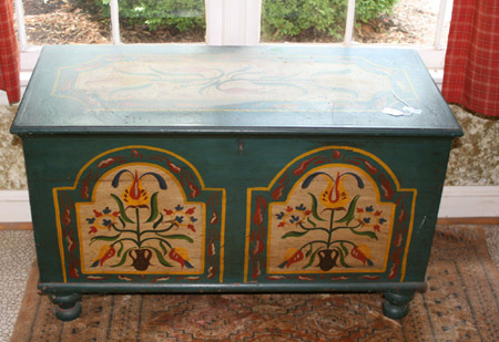 Appraisal: Early American Style Painted and Decorated Pine Blanket Chest Last