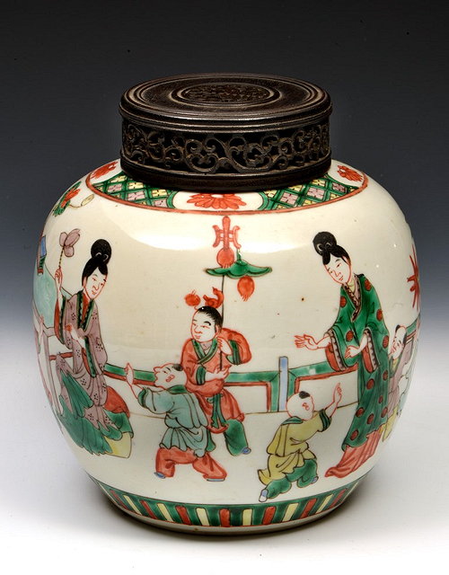 Appraisal: A CHINESE PORCELAIN GINGER JAR and hardwood cover painted in