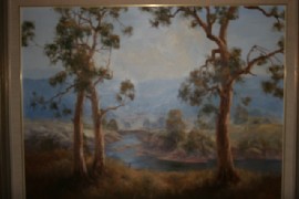 Appraisal: Pat Murphy Landscape with river oil on canvas signed lower