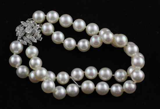 Appraisal: An ct white gold and cultured pearl twin strand bracelet