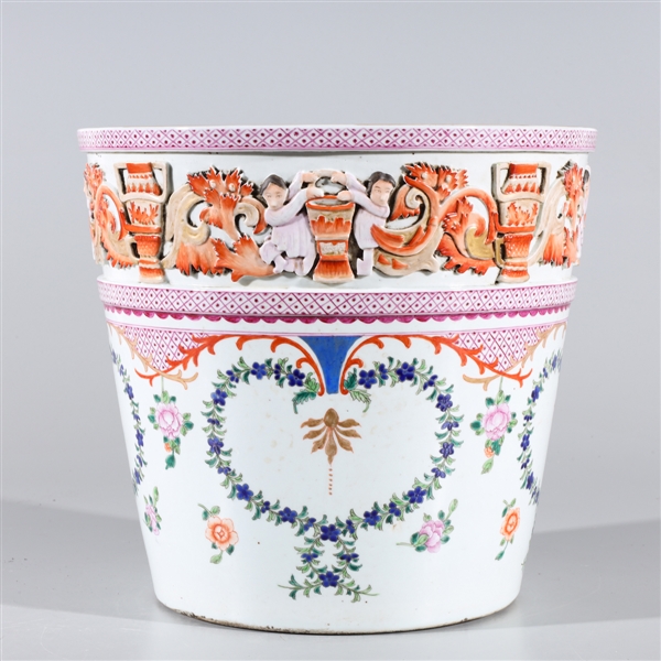 Appraisal: Chinese famille rose enameled porcelain vessel with gilt detail and