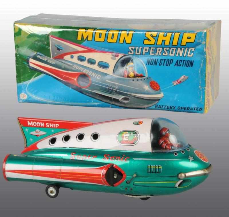 Appraisal: Tin Supersonic Moon Ship Battery-Op Toy Description Japanese Working Made