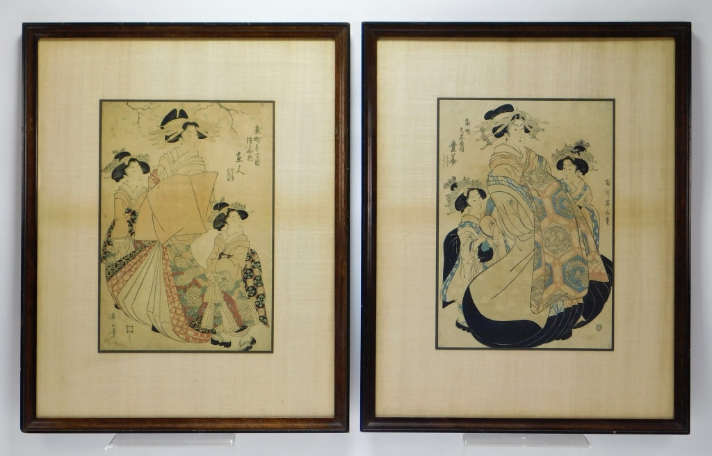 Appraisal: PC EIZAN KIKUGAWA GEISHA WOODBLOCK PRINTS Japan - Includes two