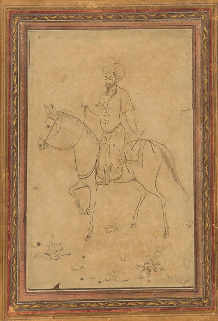 Appraisal: AN INDIAN MINIATURE painted with male rider on horseback pen