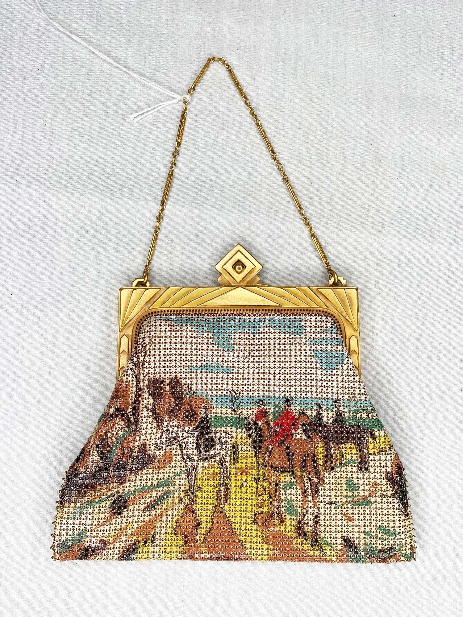 Appraisal: Whiting and Davis Enameled Mesh Hand Bag with Fox Hunting