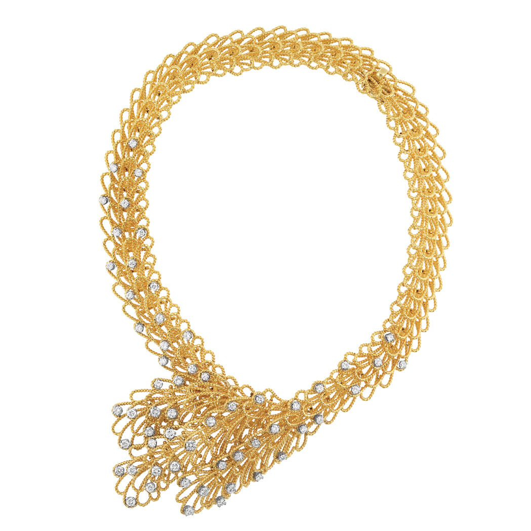 Appraisal: Gold and Diamond Necklace Composed of continuous overlapping twisted gold