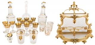 Appraisal: A FRENCH GLASS AND ORMOLU CORDIAL SET WITH THREE DECANTERS