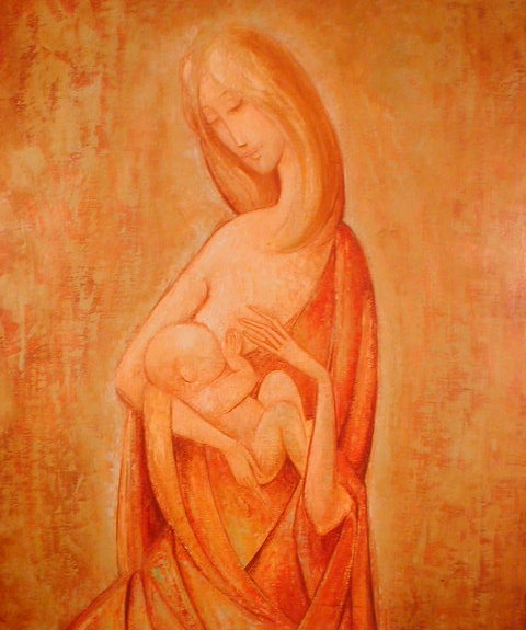 Appraisal: B Baray Mother and child Oil paint on canvas x