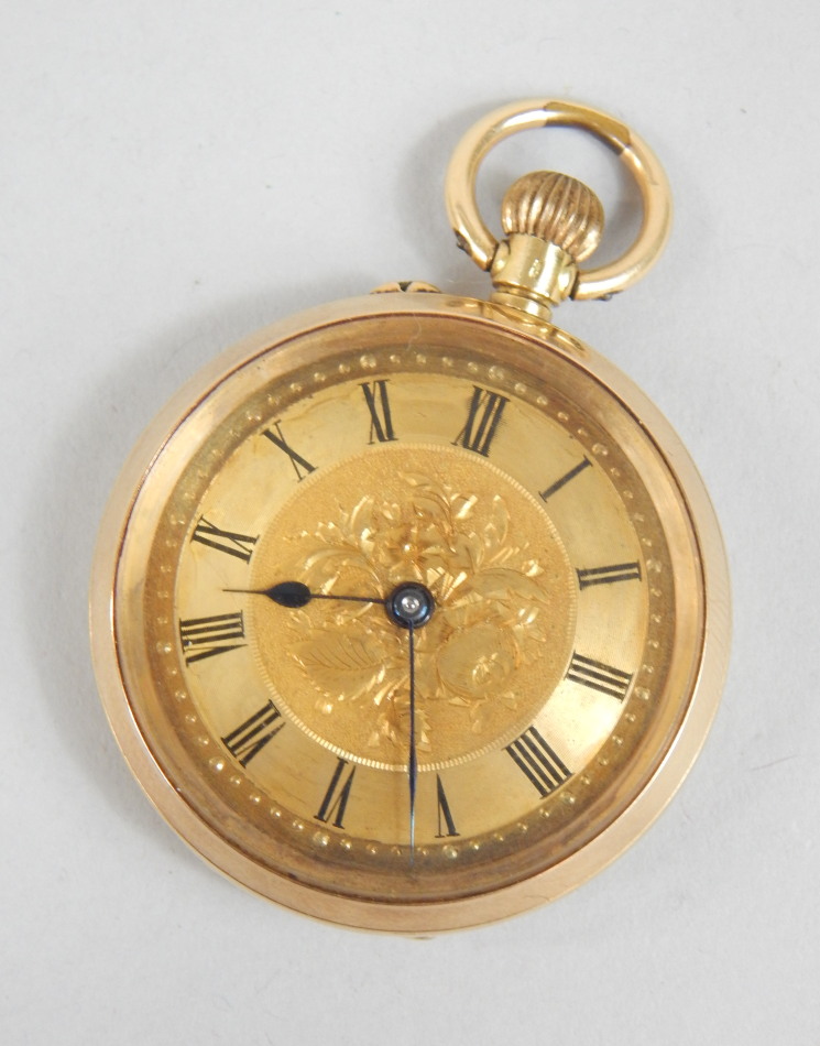 Appraisal: A continental fob watch the dial decorated with foliate scrolls