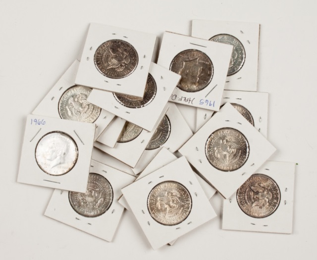 Appraisal: Seven United States Kennedy type silver half dollars and silver-clad