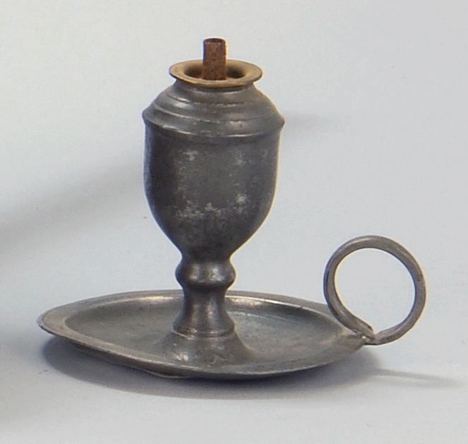 Appraisal: SMALL PEWTER CAMPHENE LAMP Early th CenturyWith maker's mark on