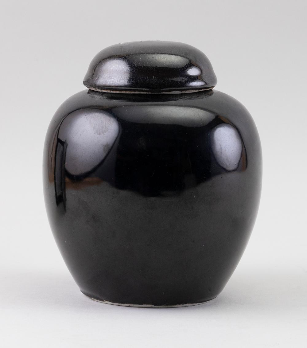 Appraisal: CHINESE MIRROR BLACK PORCELAIN COVERED TEA JAR TH CENTURY HEIGHT