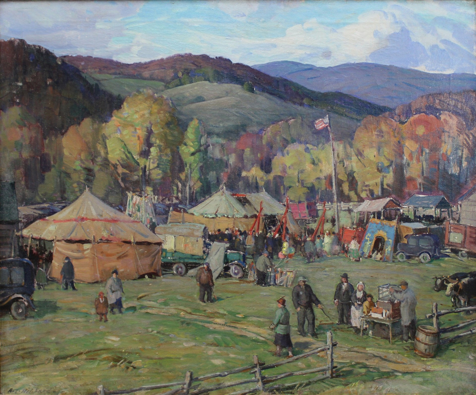 Appraisal: ALDRO HIBBARD AMERICAN - Oil on canvas Country Fair Signed