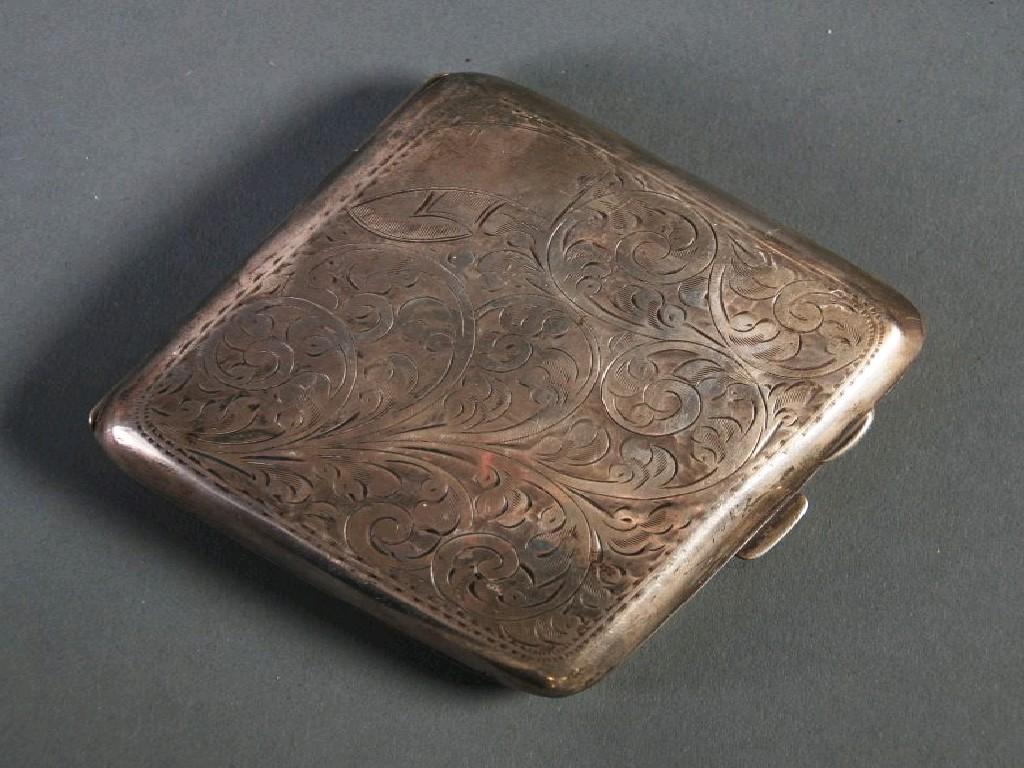 Appraisal: GEORGE V ENGRAVED SILVER POCKET CIGARETTE CASE curved oblong form