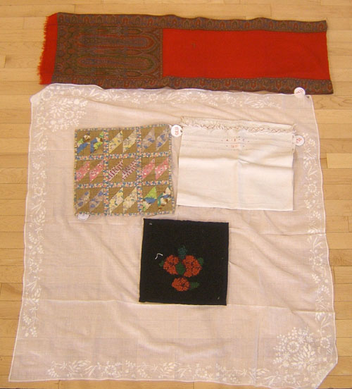 Appraisal: Whitework bride's scarf together with a doll quilt hooked mat