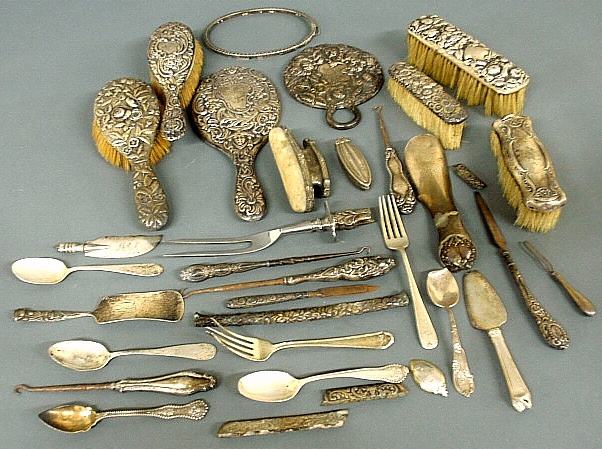 Appraisal: - Assembled sterling silver dresser set misc flatware and accessories