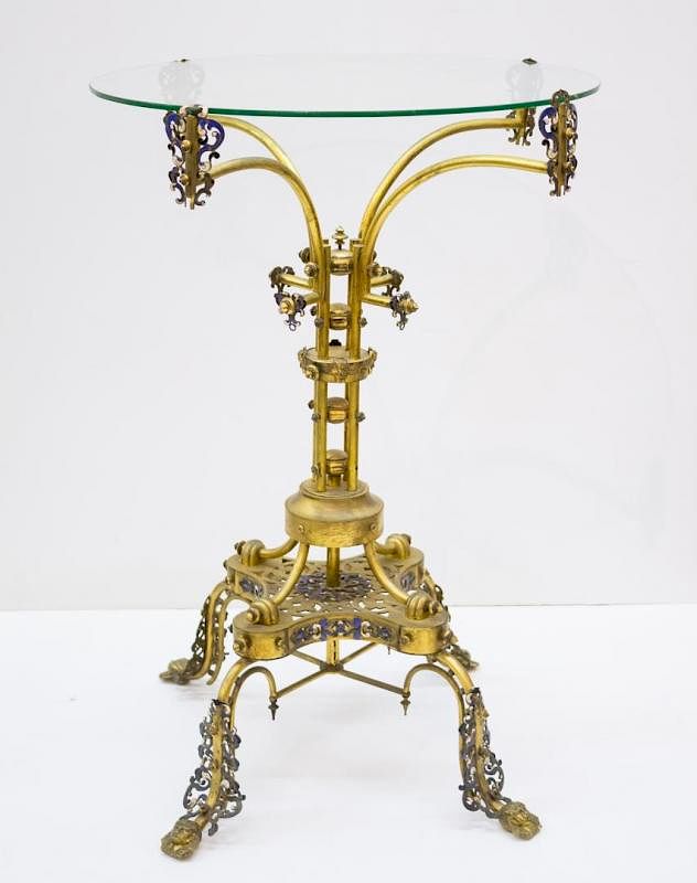 Appraisal: Continental Egyptian Revival Side Table Continental polished bronze and champleve