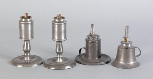 Appraisal: Four pewter sparking lamps mid th c two - h