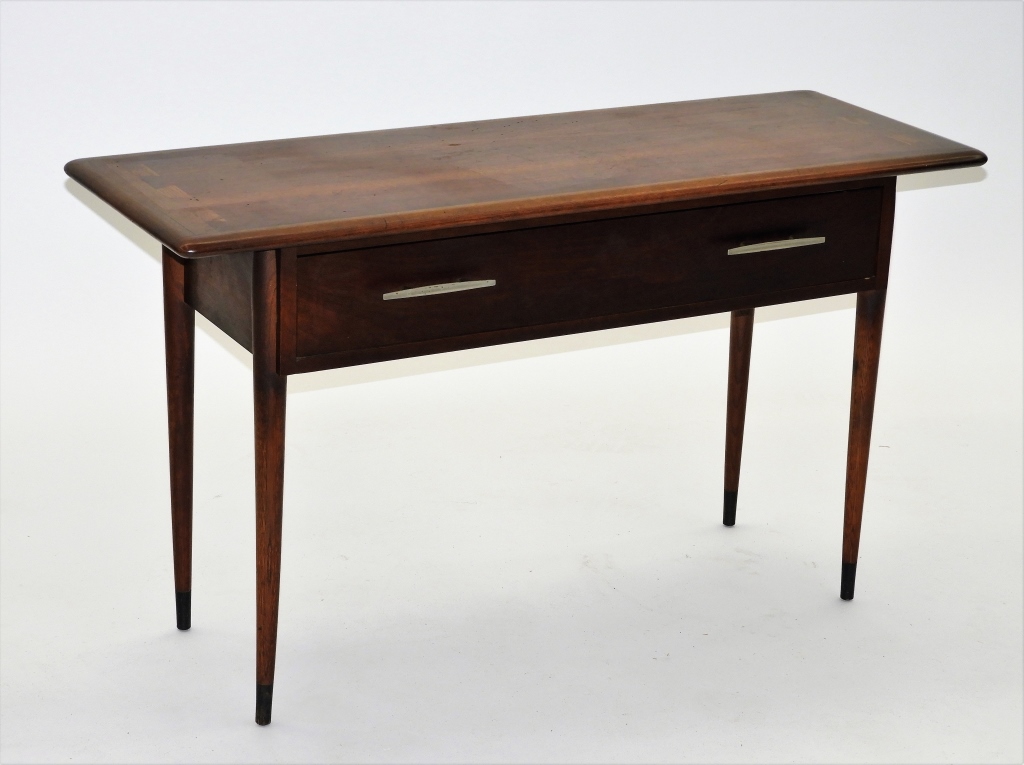 Appraisal: LANE MCM MODERNIST WALNUT CONSOLE TABLE Virginia Circa Dovetailed breadboard