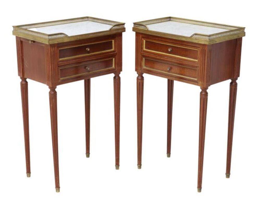 Appraisal: pair French Louis XVI style mahogany nightstands th c pierced