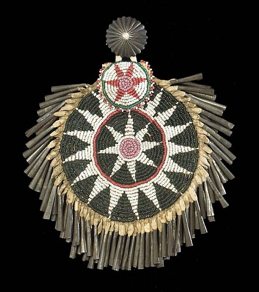 Appraisal: An Apache beaded pouch Similarly beaded on the circular body