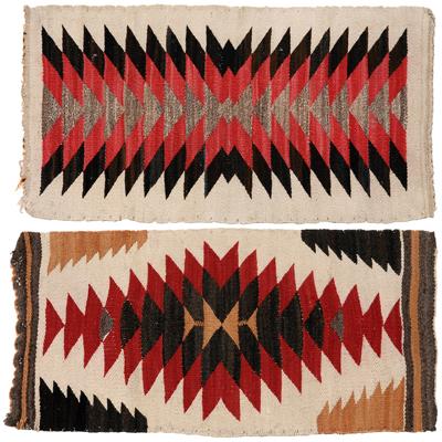 Appraisal: Two Navajo saddle blankets both with serrated diamond designs -