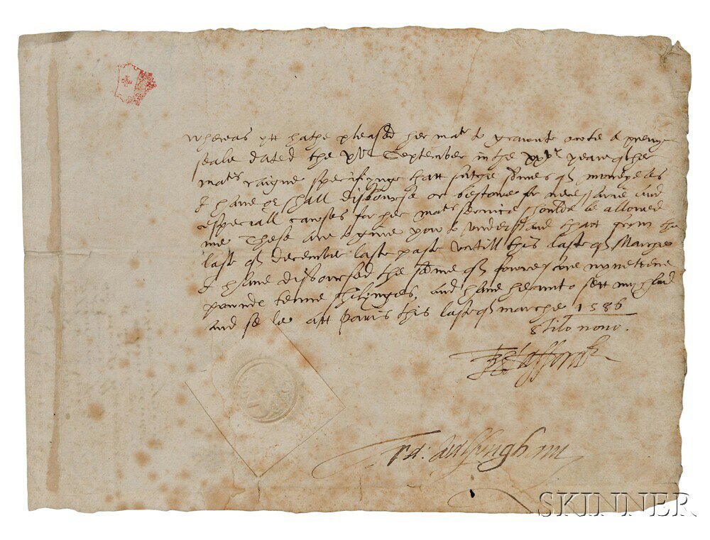 Appraisal: Walsingham Francis c - Signed Letter Single page signed by