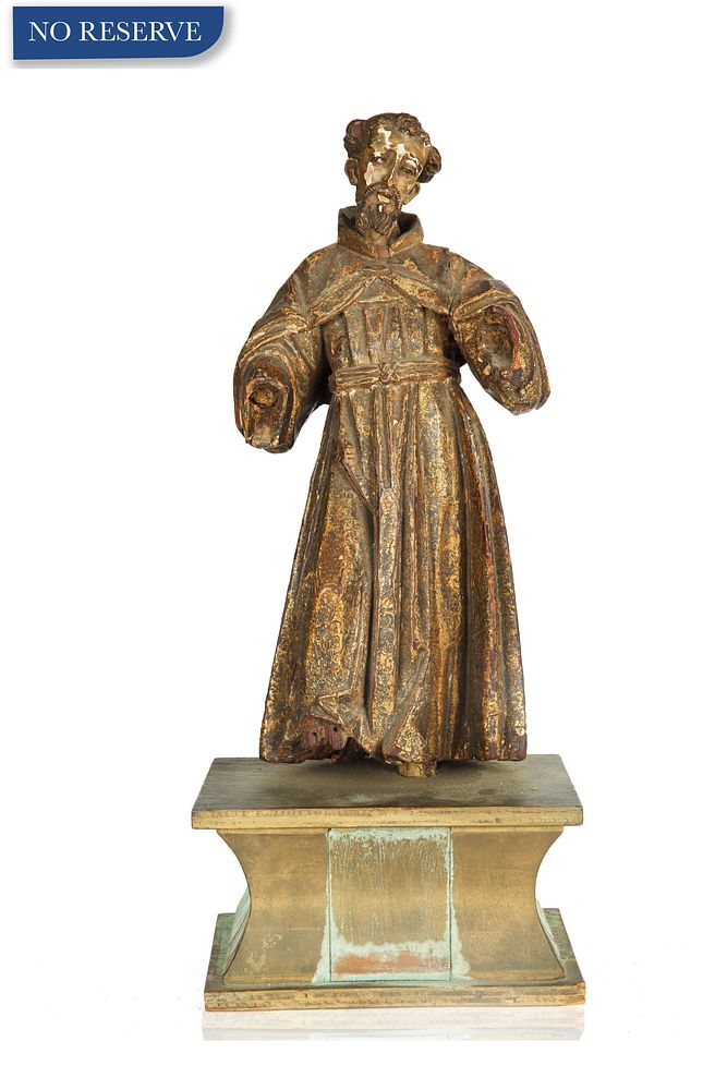 Appraisal: SPANISH POLYCHROME WOOD FIGURE OF ST FRANCIS SPANISH POLYCHROME WOOD