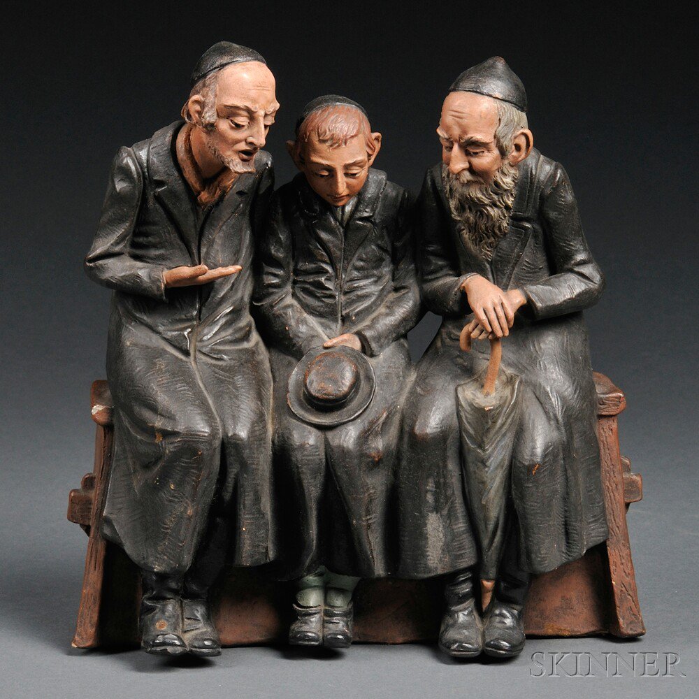 Appraisal: Czechoslovakian Painted Terra-cotta Figural Group s formed as three men