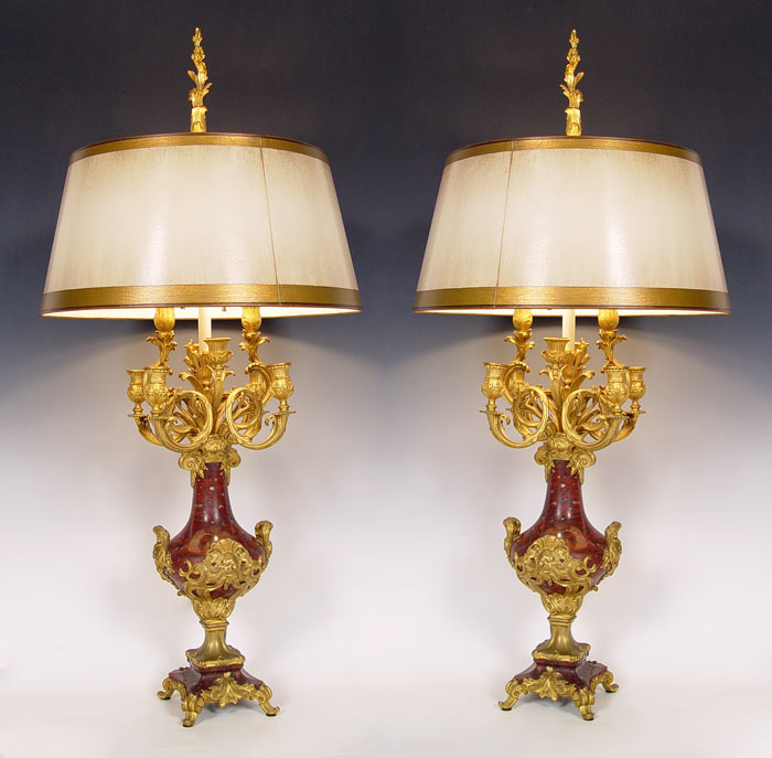 Appraisal: PAIR SUSSE FRERES BRONZE AND MARBLE CANDELABRUM LAMPS light candelabra