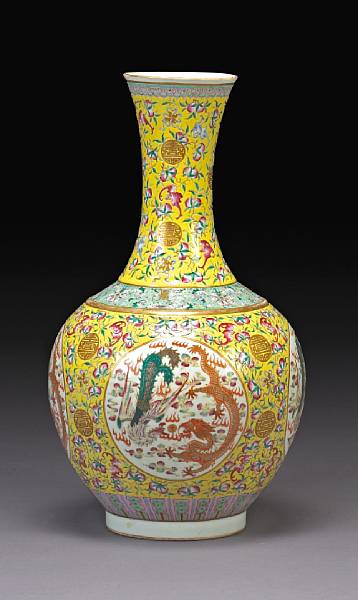 Appraisal: A large polychrome enameled porcelain baluster vase Guangxu Mark Republic