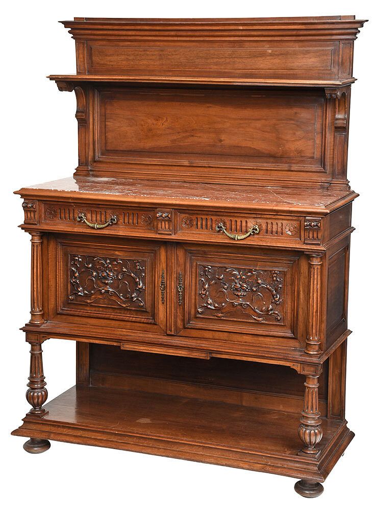 Appraisal: Victorian Carved Walnut Marble Top Server th century with shelved