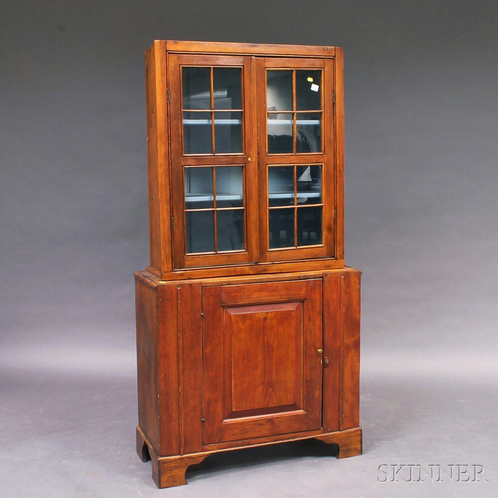 Appraisal: Country Pine Two-part Glazed Cupboard America th century the top